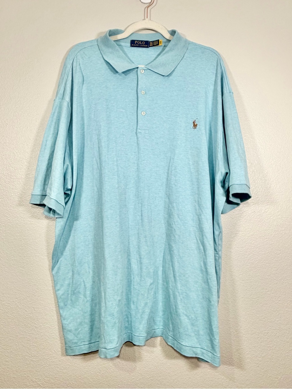 Polo by Ralph Lauren Polo Shirt Light Aqua Blue Collar Soft 100% Cotton Men 2XL
